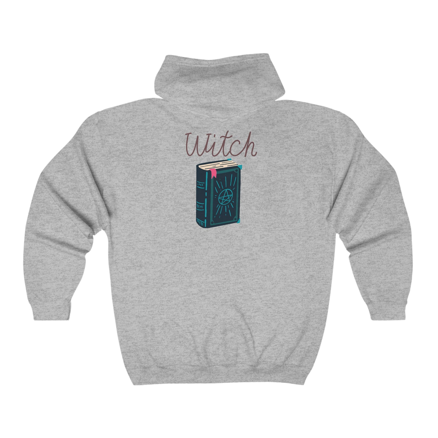 Unisex Heavy Blend™ Full Zip Hooded Sweatshirt Adult Activewear Good Witch Book in Blue and Black Writing