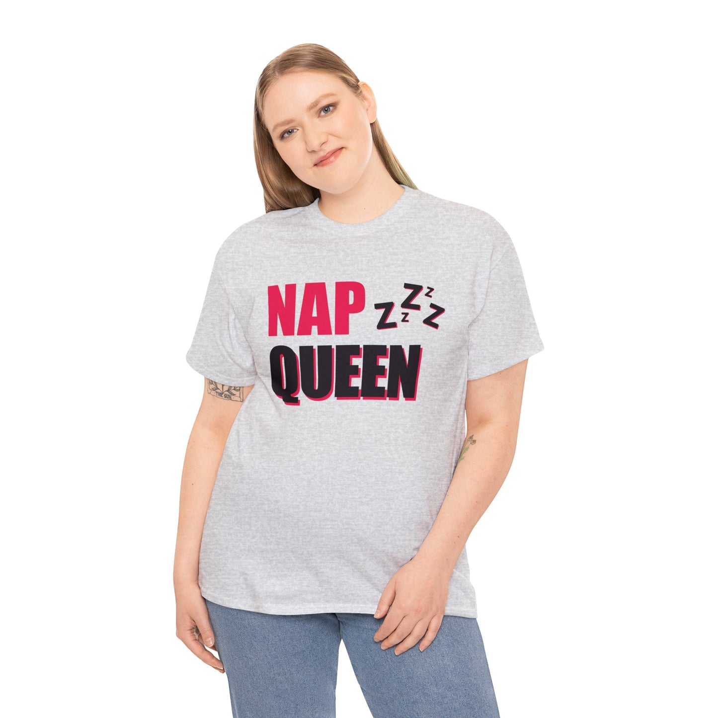 Unisex Heavy Cotton Tee Adult/Teen Activewear Nap Queen In Black Writing Customizable Call 603-377-1833
