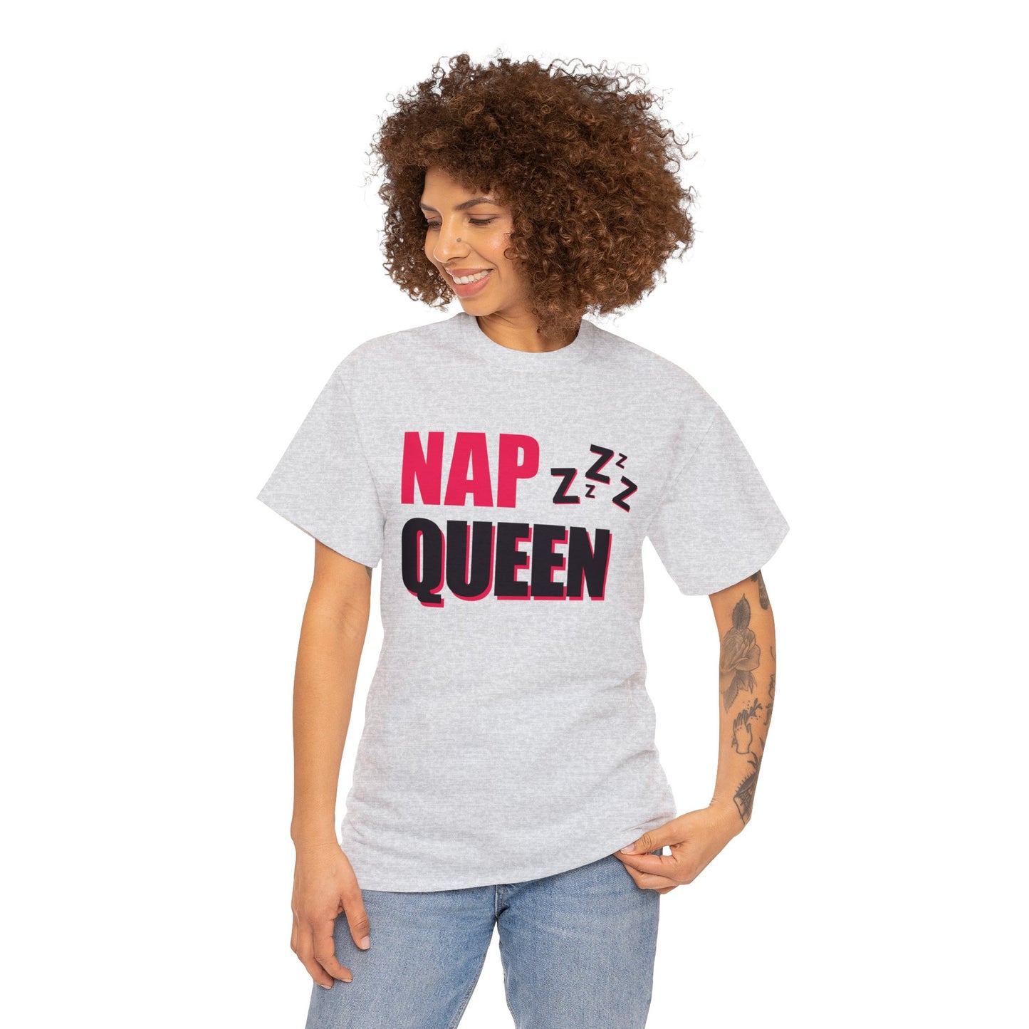Unisex Heavy Cotton Tee Adult/Teen Activewear Nap Queen In Black Writing Customizable Call 603-377-1833