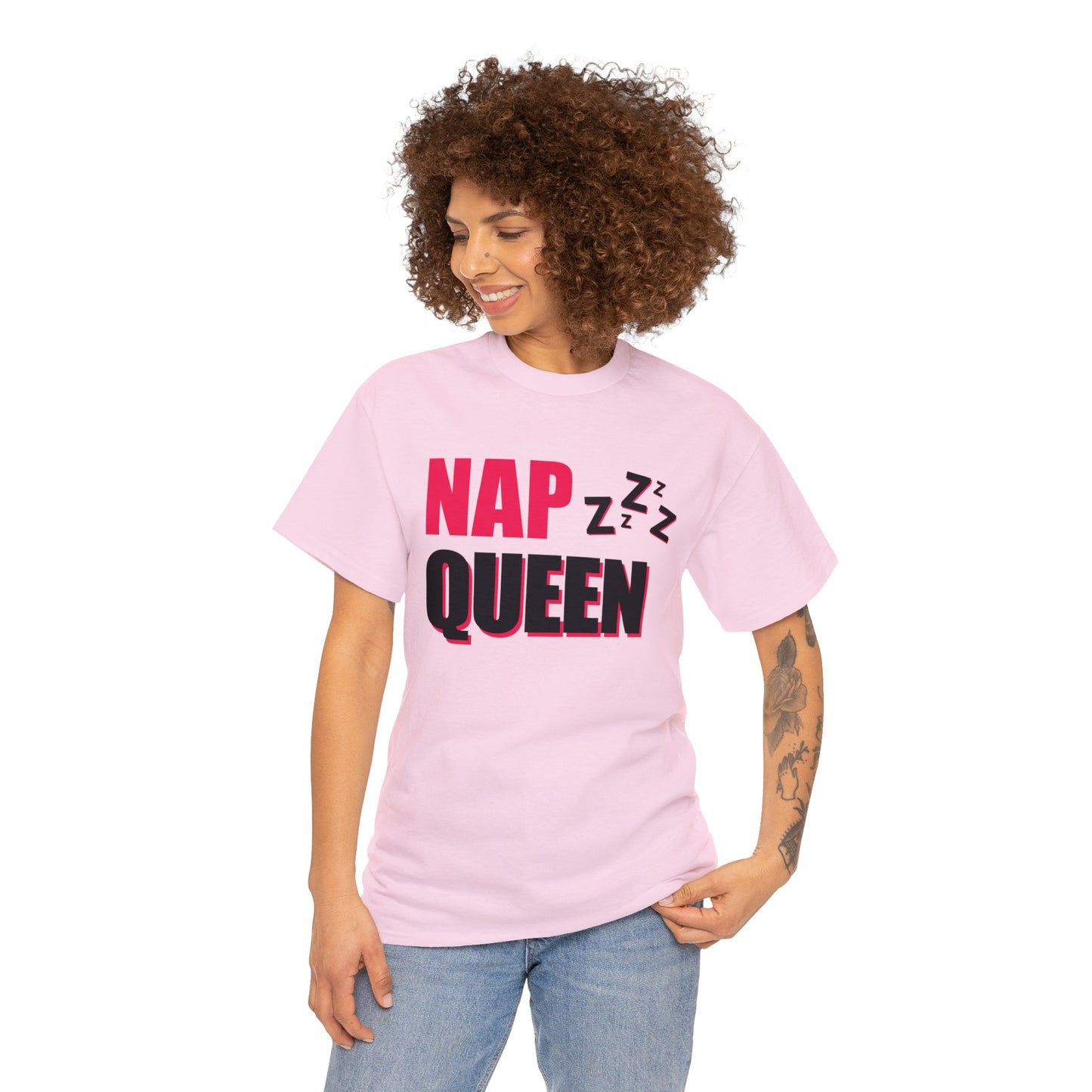 Unisex Heavy Cotton Tee Adult/Teen Activewear Nap Queen In Black Writing Customizable Call 603-377-1833