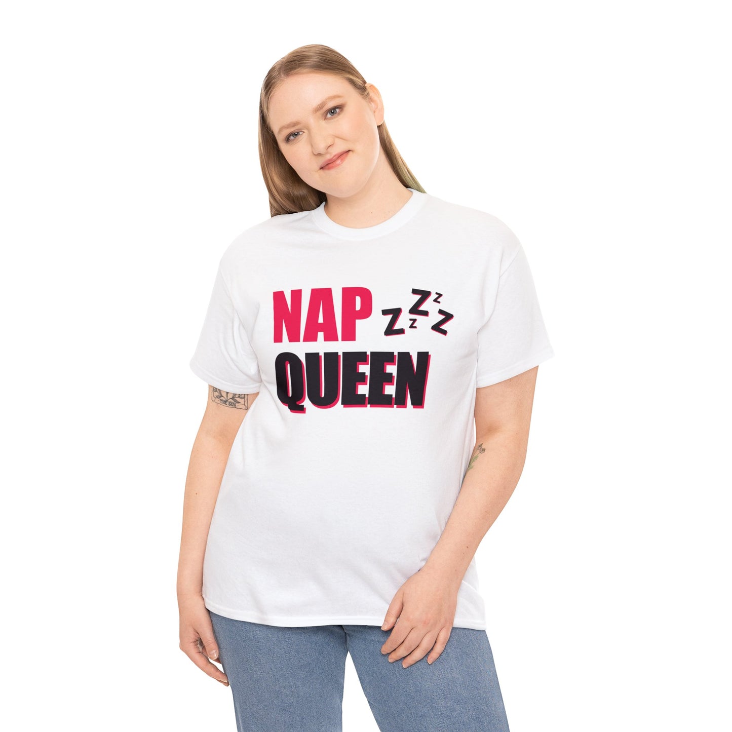 Unisex Heavy Cotton Tee Adult/Teen Activewear Nap Queen In Black Writing Customizable Call 603-377-1833