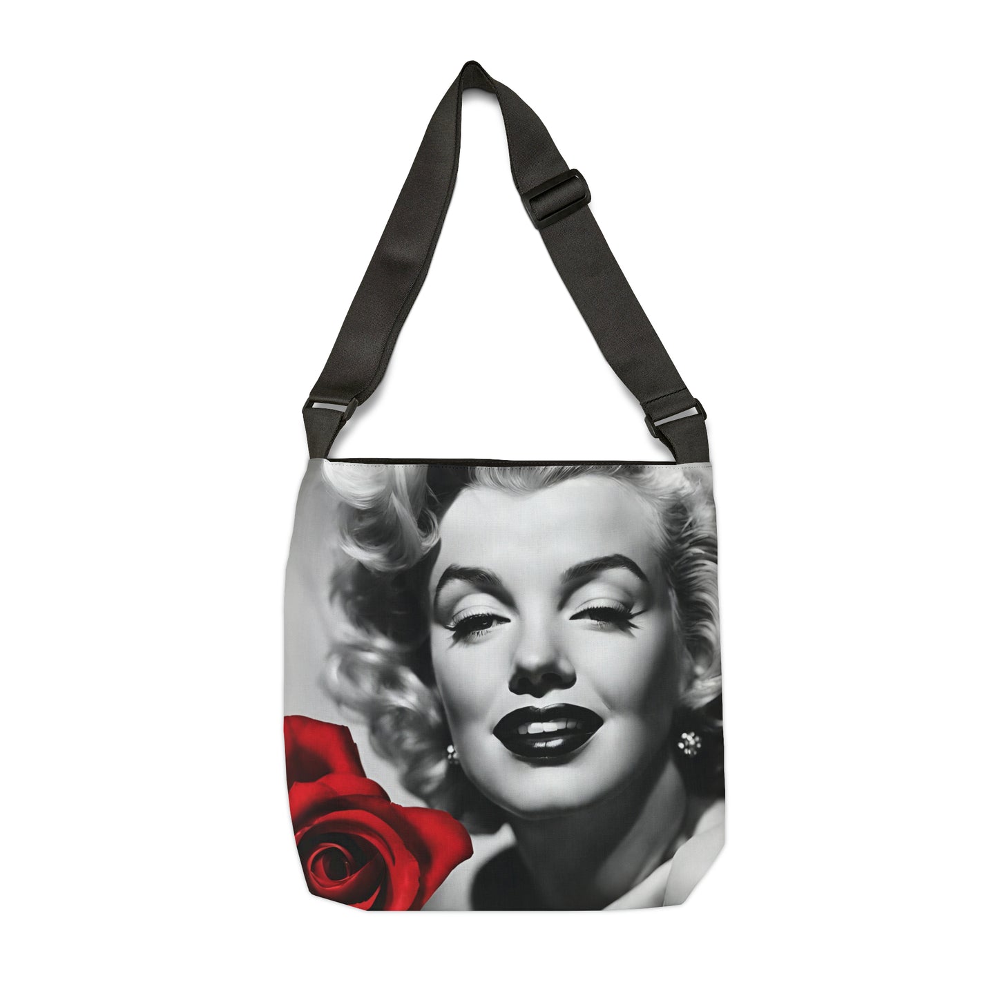 Adjustable Tote Bag (AOP) Adult Unisex Accessories Marilyn Monroe With Red Rose