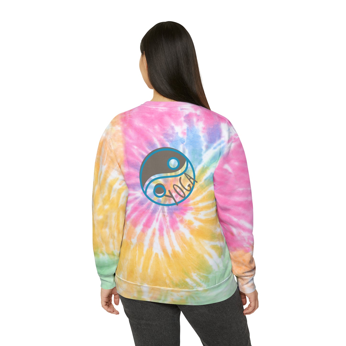 Unisex Tie-Dye Sweatshirt CREWNECK ADULT/TEEN ACTIVEWEAR YIN-YANG = BALANCE AND HARMONY YOGA GREYISH/BROWN AND BLUE IN COLOR
