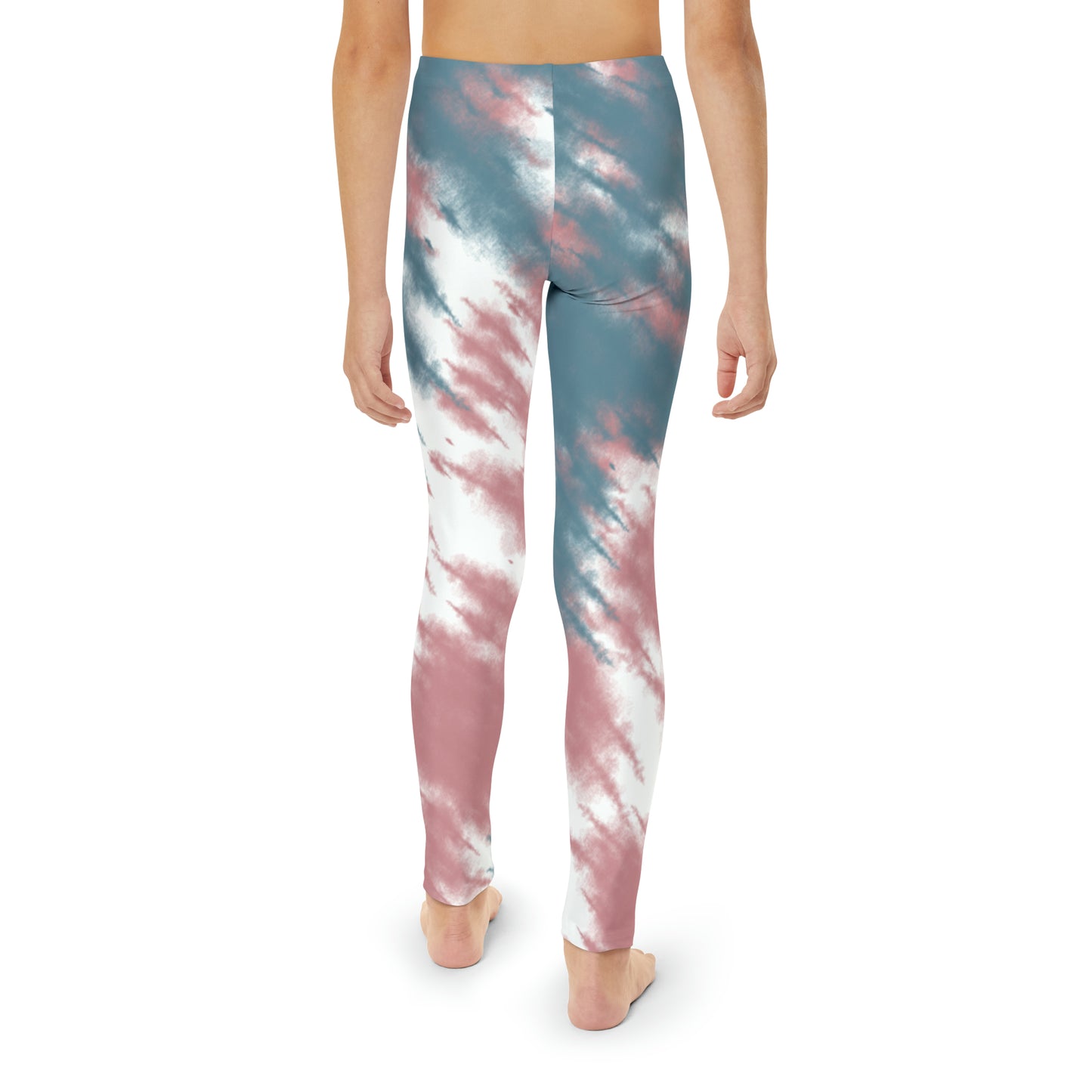 Youth Full-Length Leggings (AOP) Unisex Activewear Pink And Blue Tie Dye