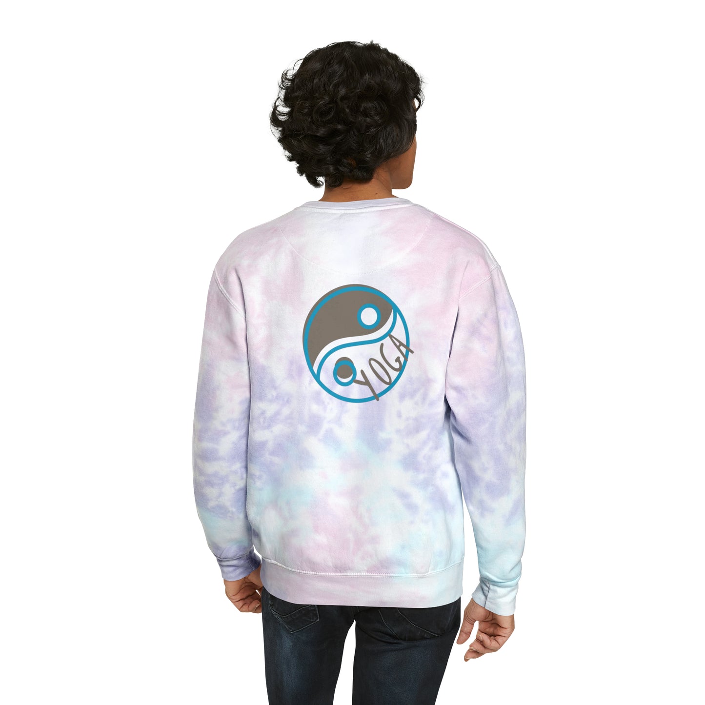 Unisex Tie-Dye Sweatshirt CREWNECK ADULT/TEEN ACTIVEWEAR YIN-YANG = BALANCE AND HARMONY YOGA GREYISH/BROWN AND BLUE IN COLOR