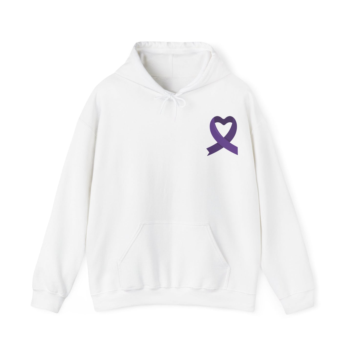 Unisex Heavy Blend™ Hooded Sweatshirt Adult/Teen Activewear Domestic Violence Awareness Purple Ribbon on Front Different Race Women Silhouette on Back Colors Pink and Purple