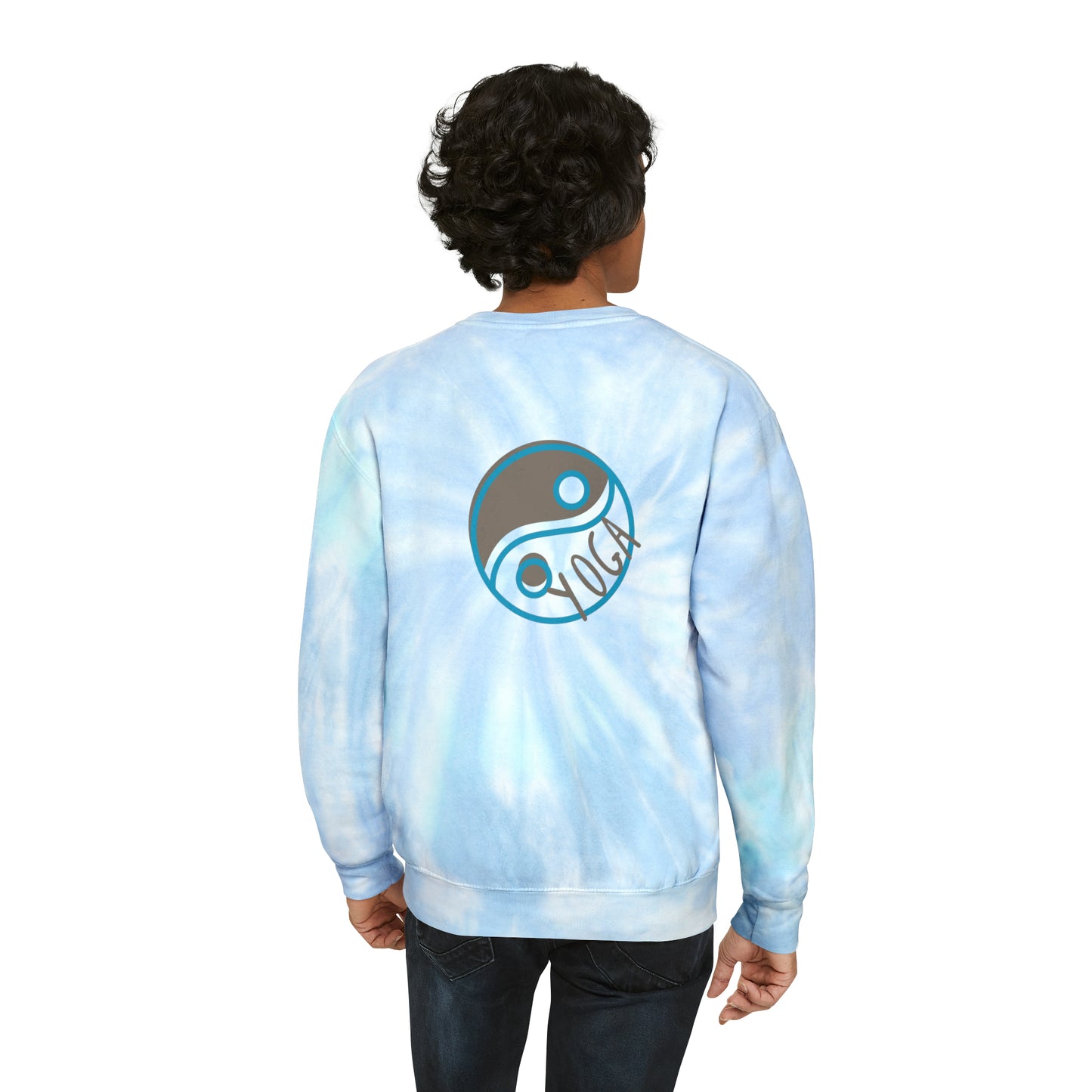Unisex Tie-Dye Sweatshirt CREWNECK ADULT/TEEN ACTIVEWEAR YIN-YANG = BALANCE AND HARMONY YOGA GREYISH/BROWN AND BLUE IN COLOR