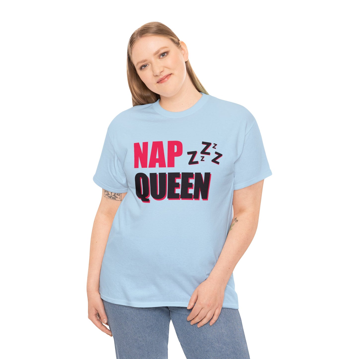 Unisex Heavy Cotton Tee Adult/Teen Activewear Nap Queen In Black Writing Customizable Call 603-377-1833