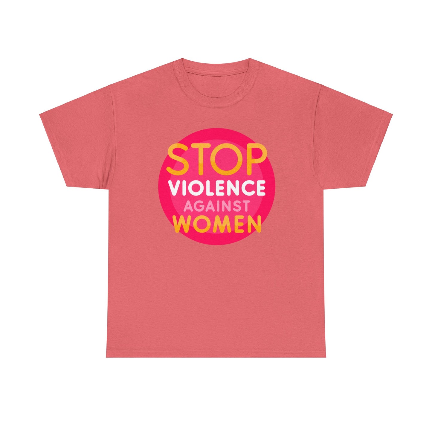 Unisex Heavy Cotton Tee Adult/teen Activewear Stop Violence Against Women Colors Yellow And Pink Writing