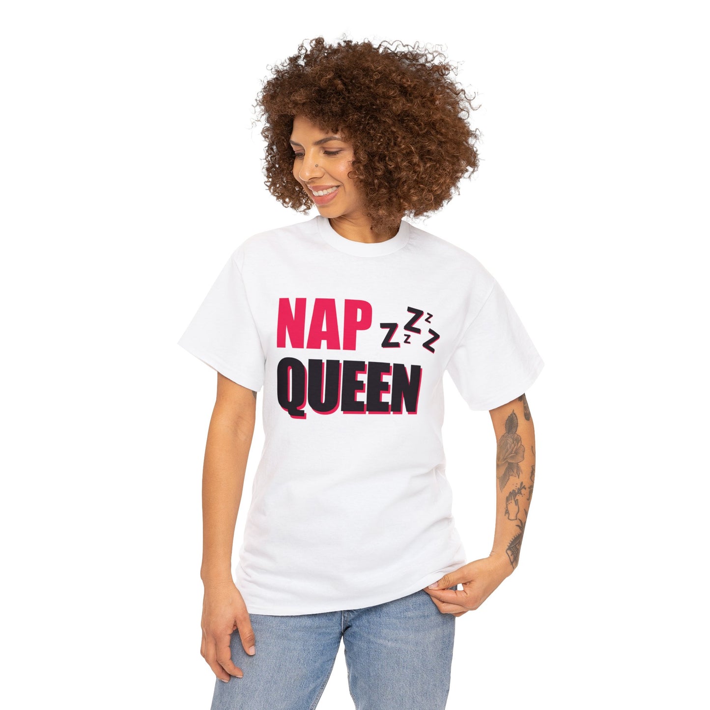 Unisex Heavy Cotton Tee Adult/Teen Activewear Nap Queen In Black Writing Customizable Call 603-377-1833