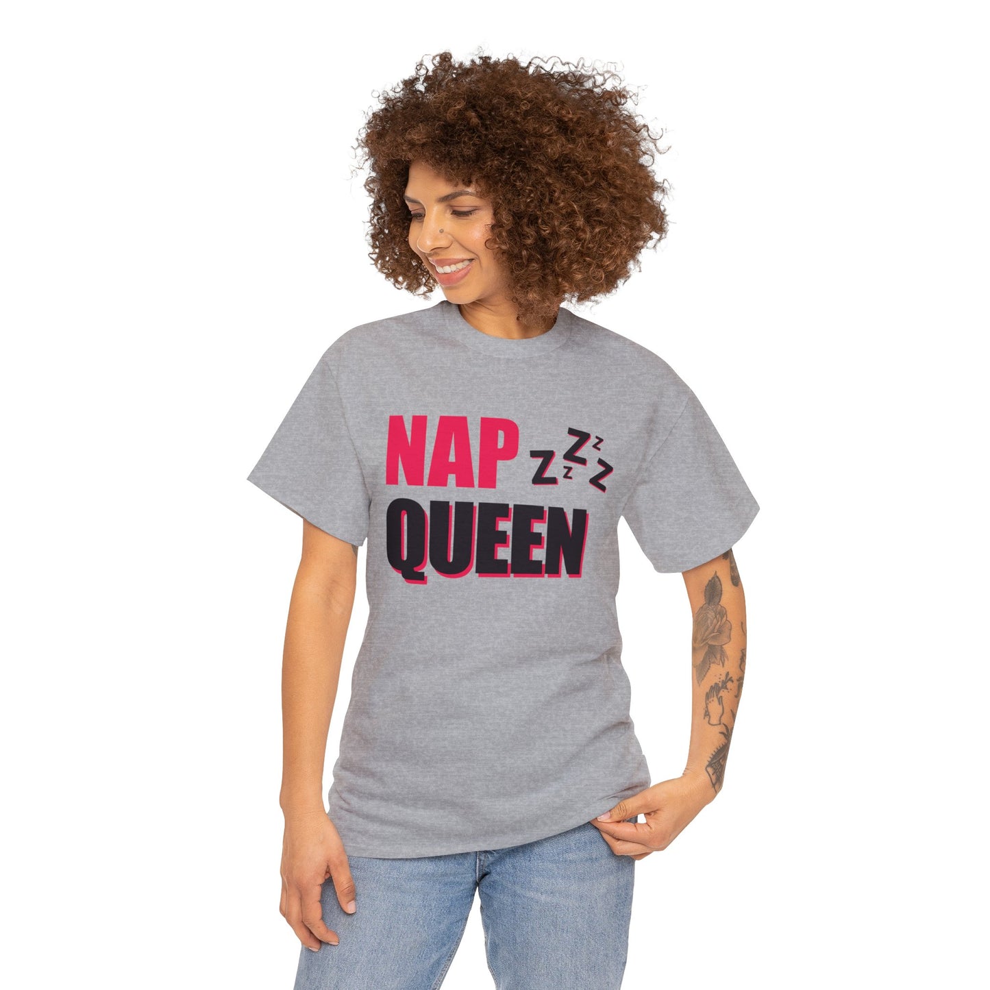 Unisex Heavy Cotton Tee Adult/Teen Activewear Nap Queen In Black Writing Customizable Call 603-377-1833