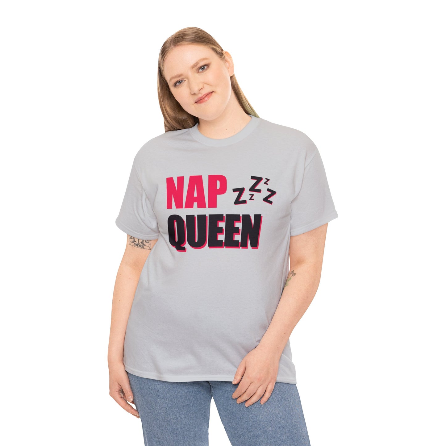 Unisex Heavy Cotton Tee Adult/Teen Activewear Nap Queen In Black Writing Customizable Call 603-377-1833