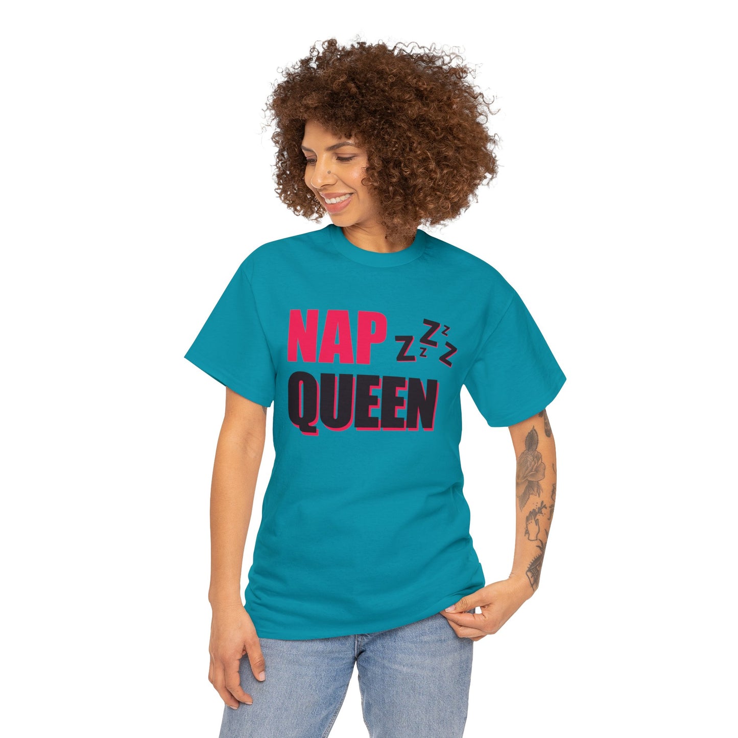 Unisex Heavy Cotton Tee Adult/Teen Activewear Nap Queen In Black Writing Customizable Call 603-377-1833