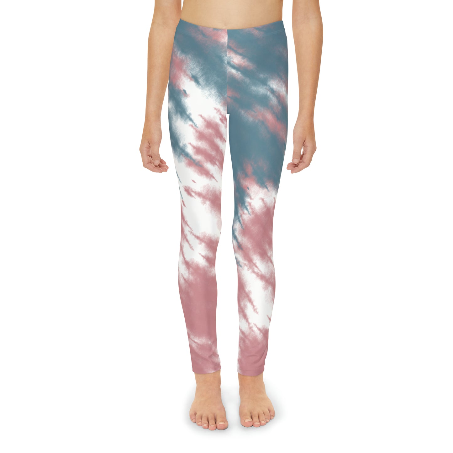 Youth Full-Length Leggings (AOP) Unisex Activewear Pink And Blue Tie Dye