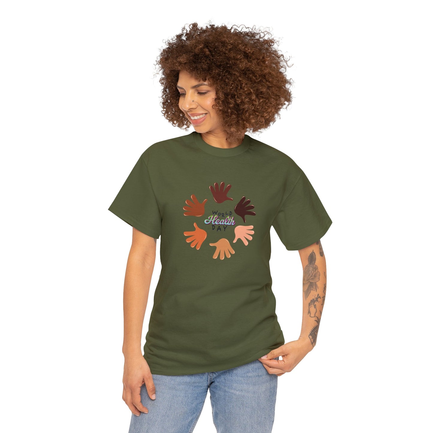 Unisex Heavy Cotton Tee Adult/Teen Activewear Great Quality Low Prices Most Tees Under 12$ Comes In Many Colors World Health Day Awareness