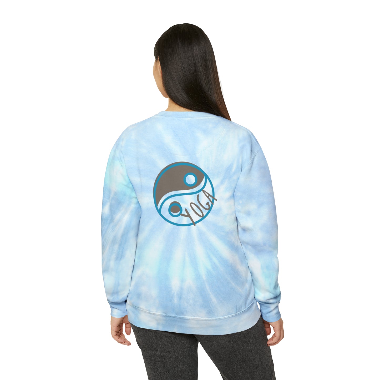 Unisex Tie-Dye Sweatshirt CREWNECK ADULT/TEEN ACTIVEWEAR YIN-YANG = BALANCE AND HARMONY YOGA GREYISH/BROWN AND BLUE IN COLOR