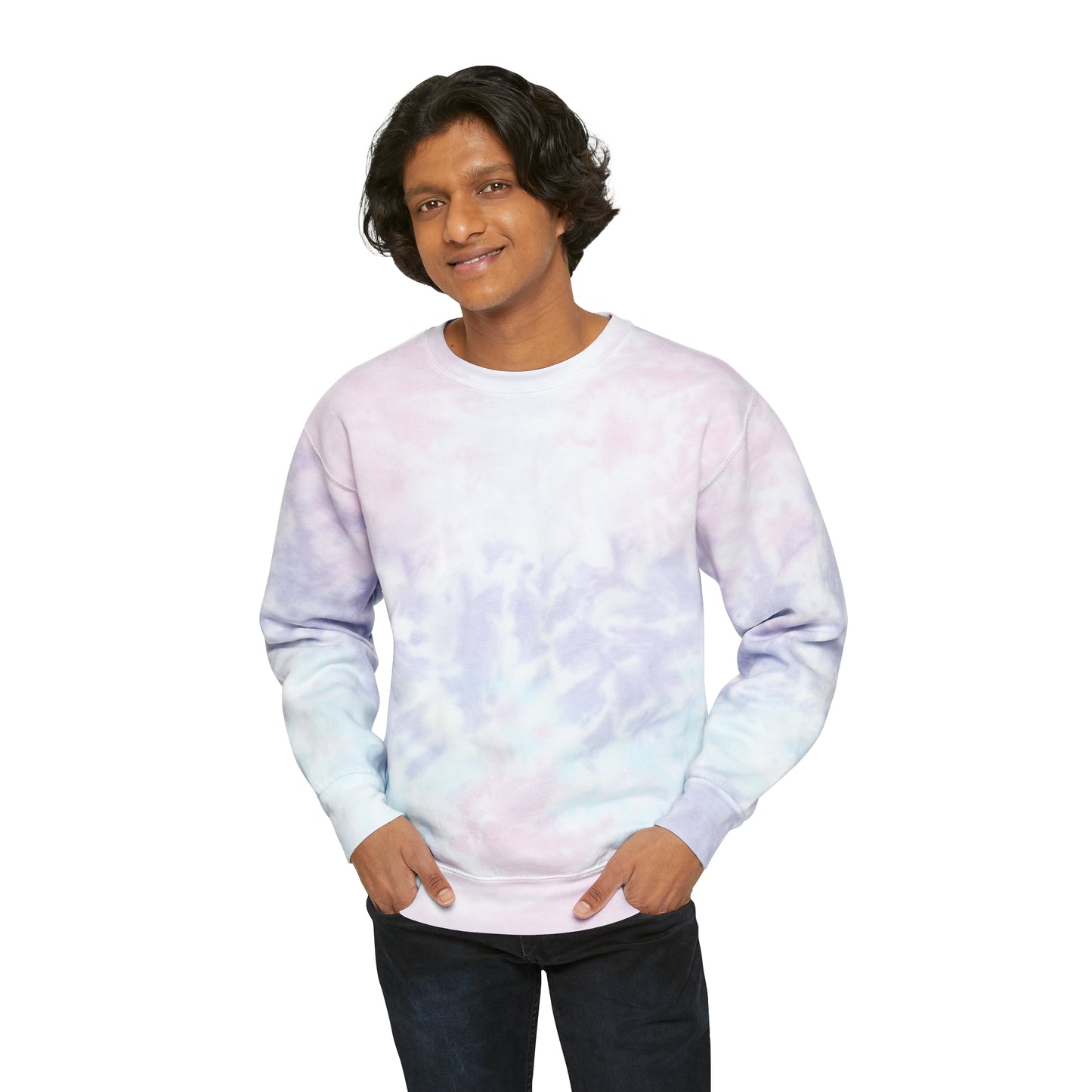 Unisex Tie-Dye Sweatshirt CREWNECK ADULT/TEEN ACTIVEWEAR YIN-YANG = BALANCE AND HARMONY YOGA GREYISH/BROWN AND BLUE IN COLOR