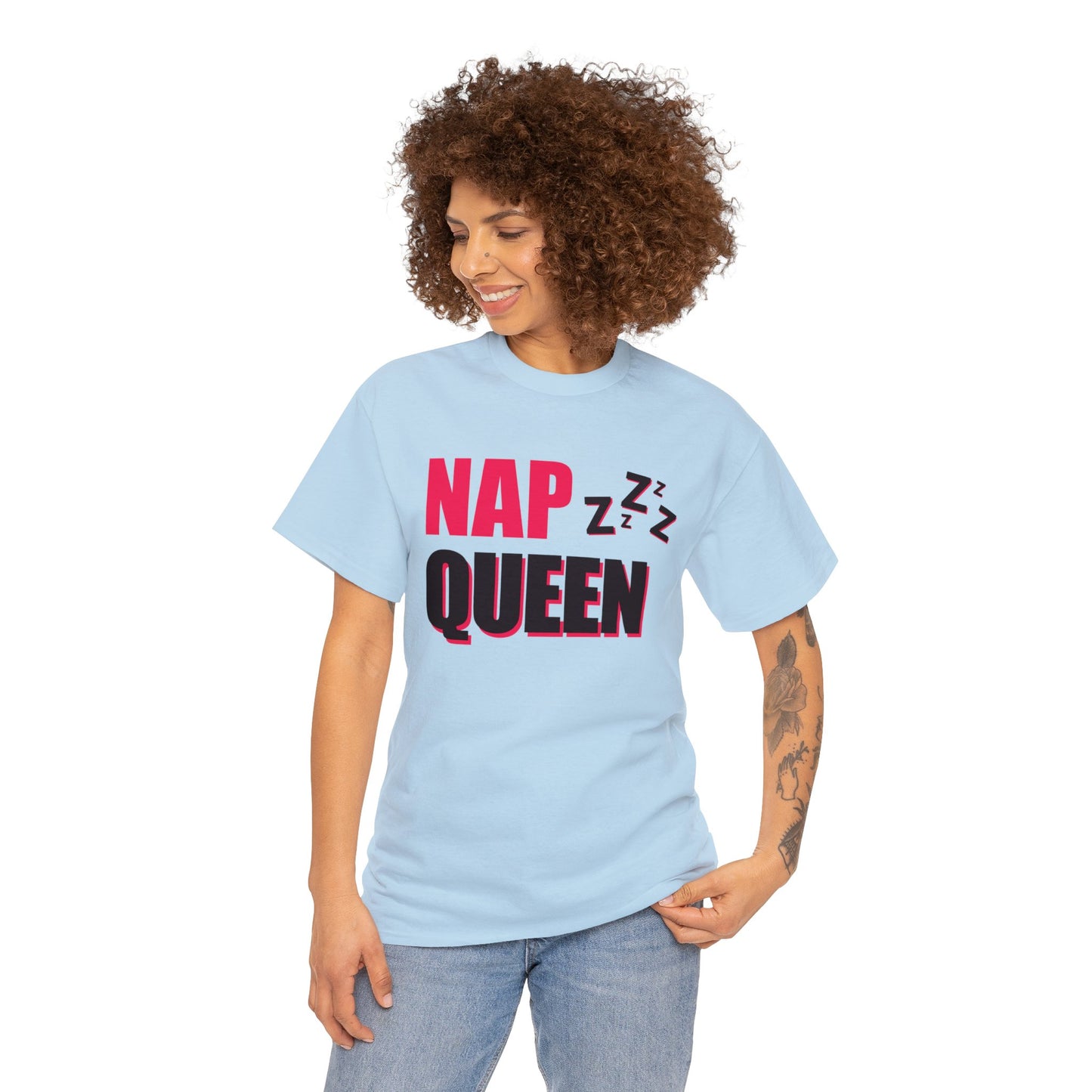 Unisex Heavy Cotton Tee Adult/Teen Activewear Nap Queen In Black Writing Customizable Call 603-377-1833
