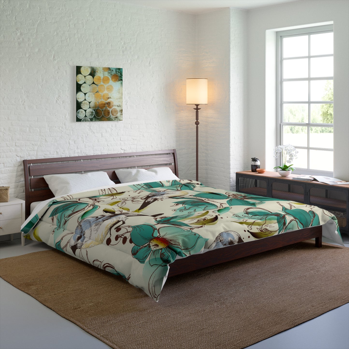 Floral Bird Comforter - Cozy Bedroom Decor for Nature Lovers