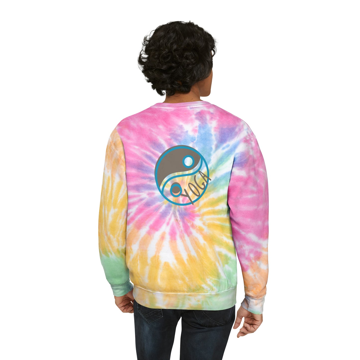 Unisex Tie-Dye Sweatshirt CREWNECK ADULT/TEEN ACTIVEWEAR YIN-YANG = BALANCE AND HARMONY YOGA GREYISH/BROWN AND BLUE IN COLOR