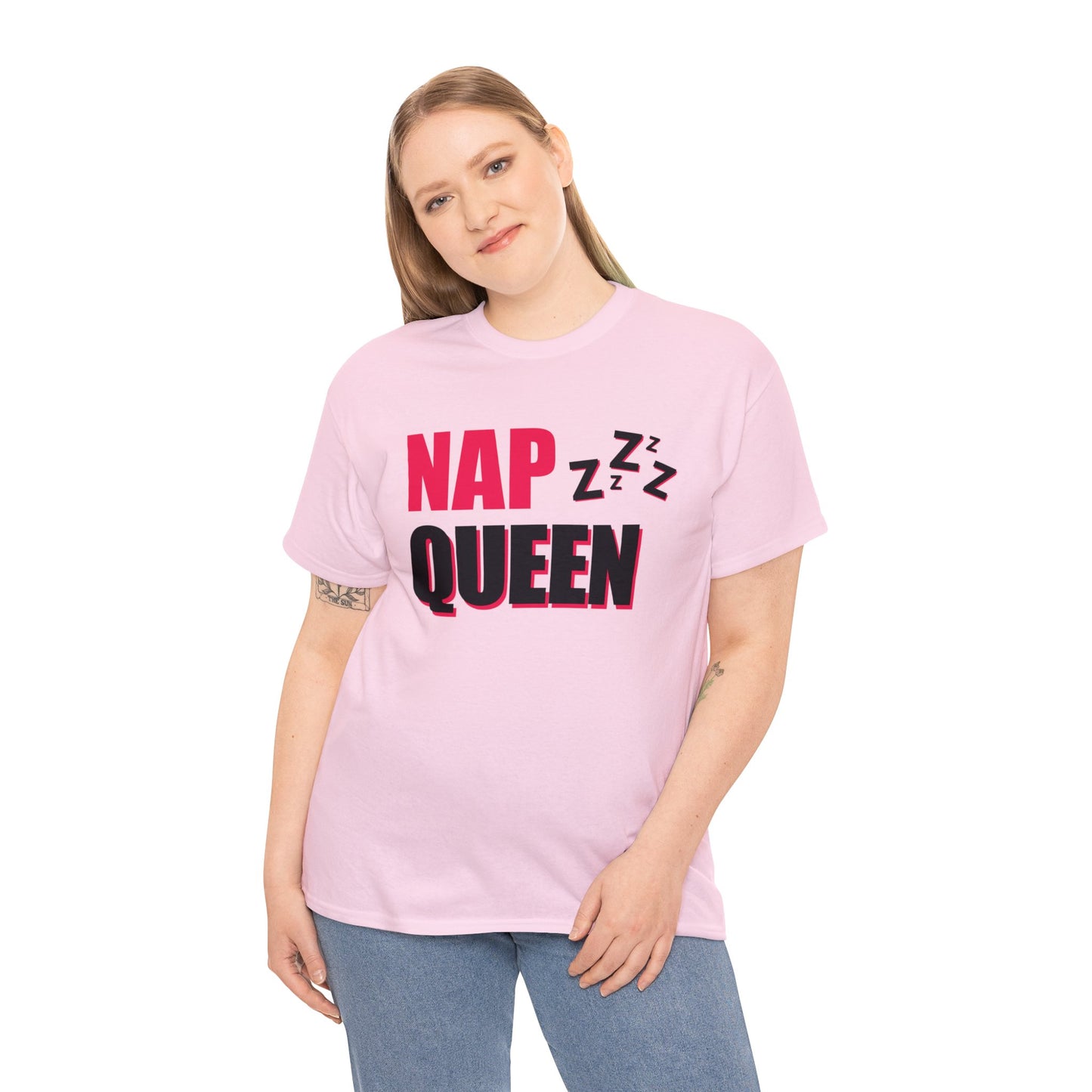 Unisex Heavy Cotton Tee Adult/Teen Activewear Nap Queen In Black Writing Customizable Call 603-377-1833