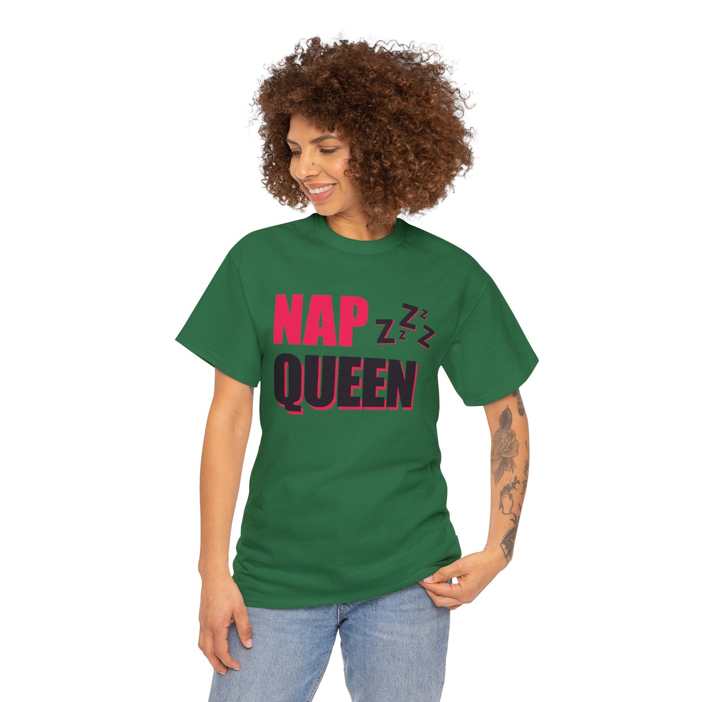 Unisex Heavy Cotton Tee Adult/Teen Activewear Nap Queen In Black Writing Customizable Call 603-377-1833