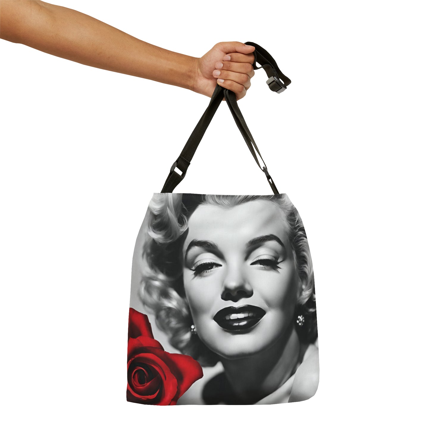 Adjustable Tote Bag (AOP) Adult Unisex Accessories Marilyn Monroe With Red Rose