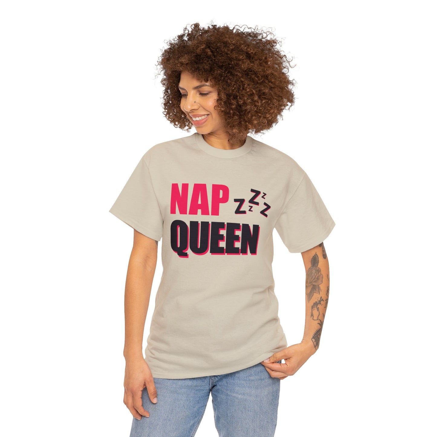 Unisex Heavy Cotton Tee Adult/Teen Activewear Nap Queen In Black Writing Customizable Call 603-377-1833