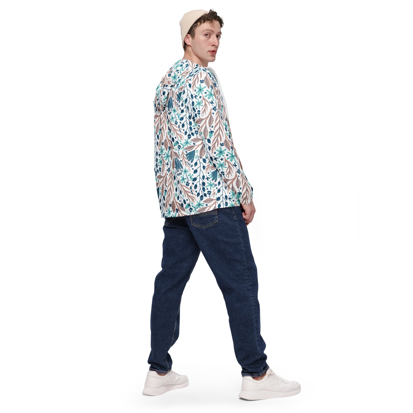 windbreaker Unisex Adult Activewear blue tan white design pattern