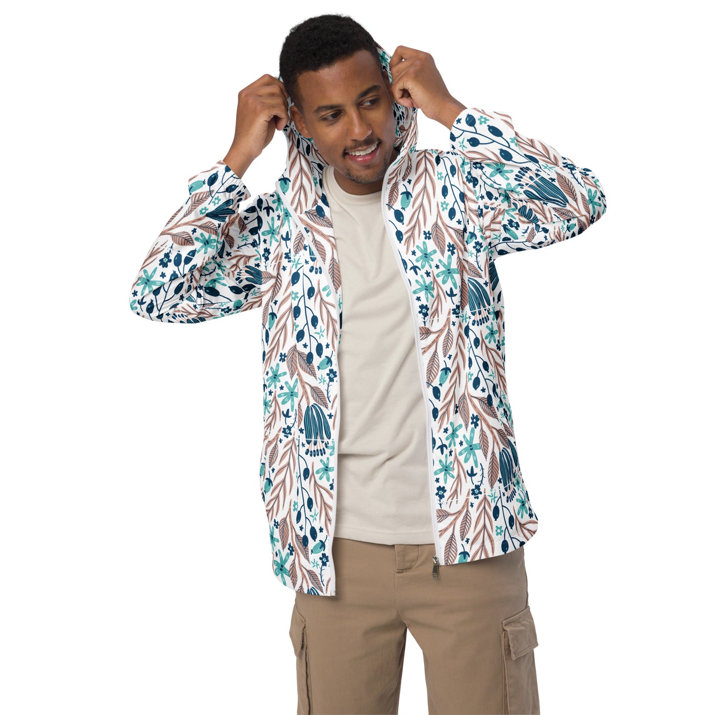 windbreaker Unisex Adult Activewear blue tan white design pattern