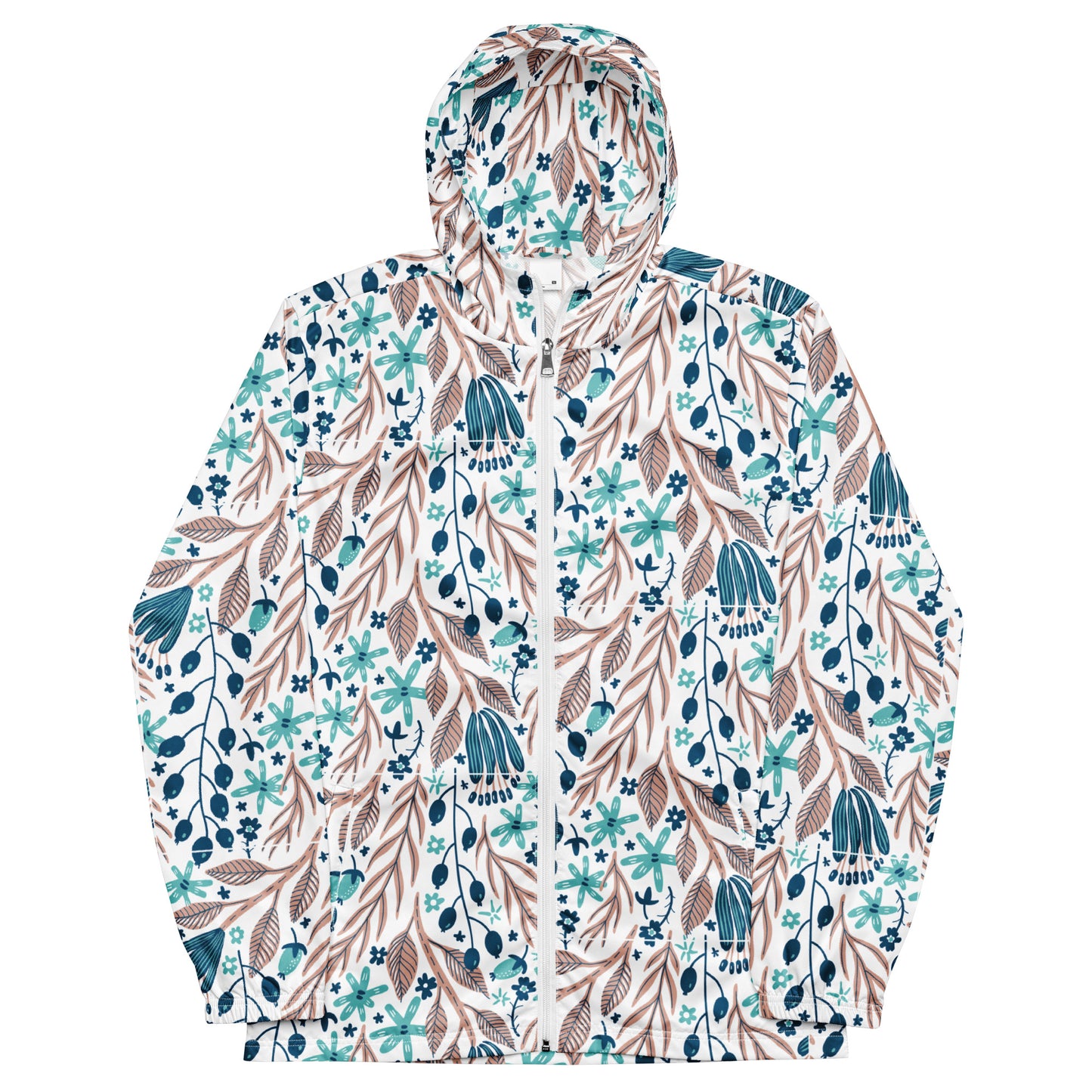 windbreaker Unisex Adult Activewear blue tan white design pattern