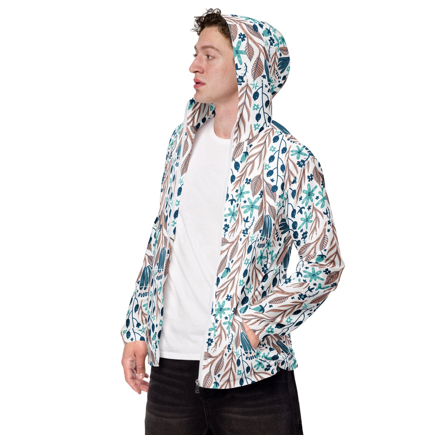windbreaker Unisex Adult Activewear blue tan white design pattern
