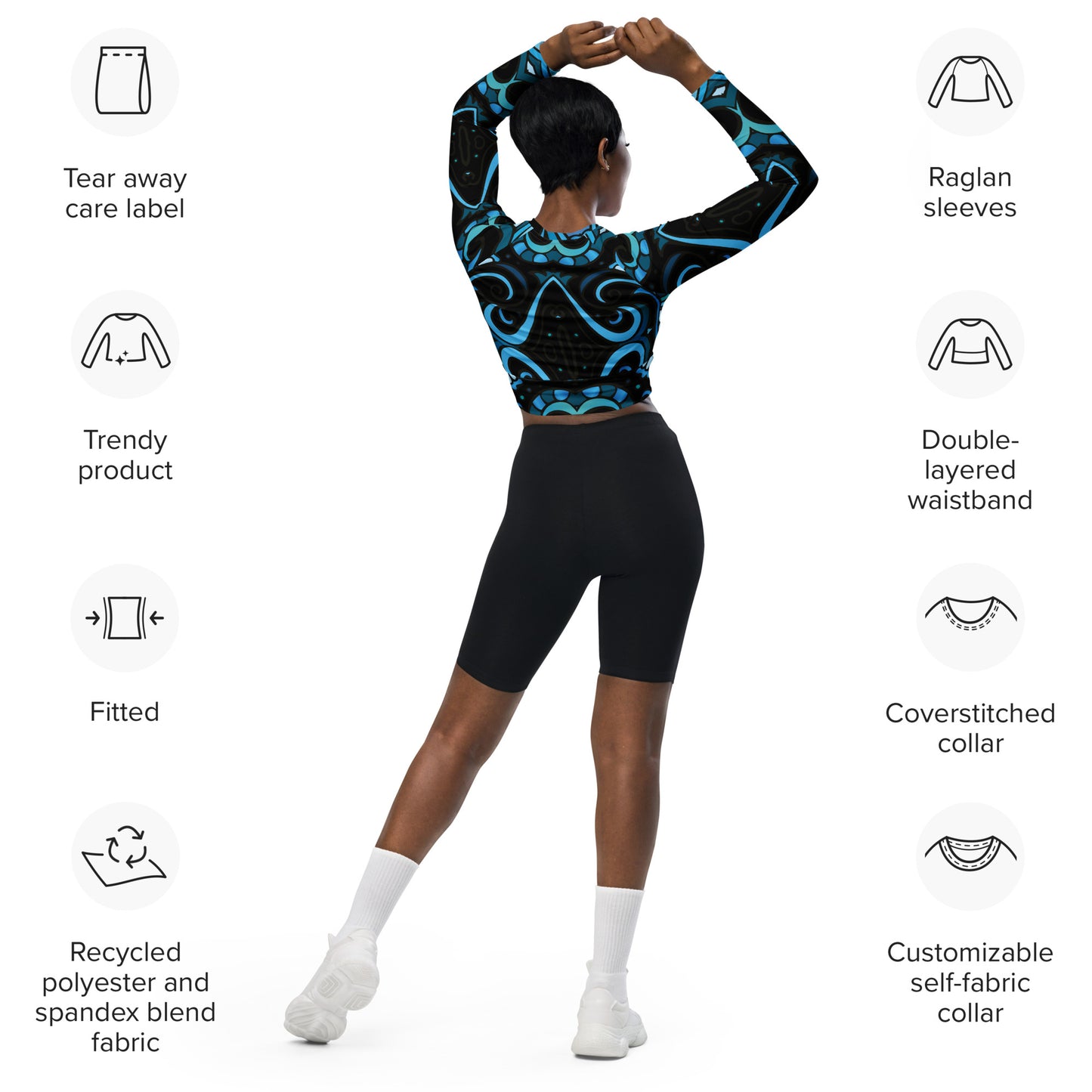 Recycled long-sleeve crop top Adult/Teen Activewear