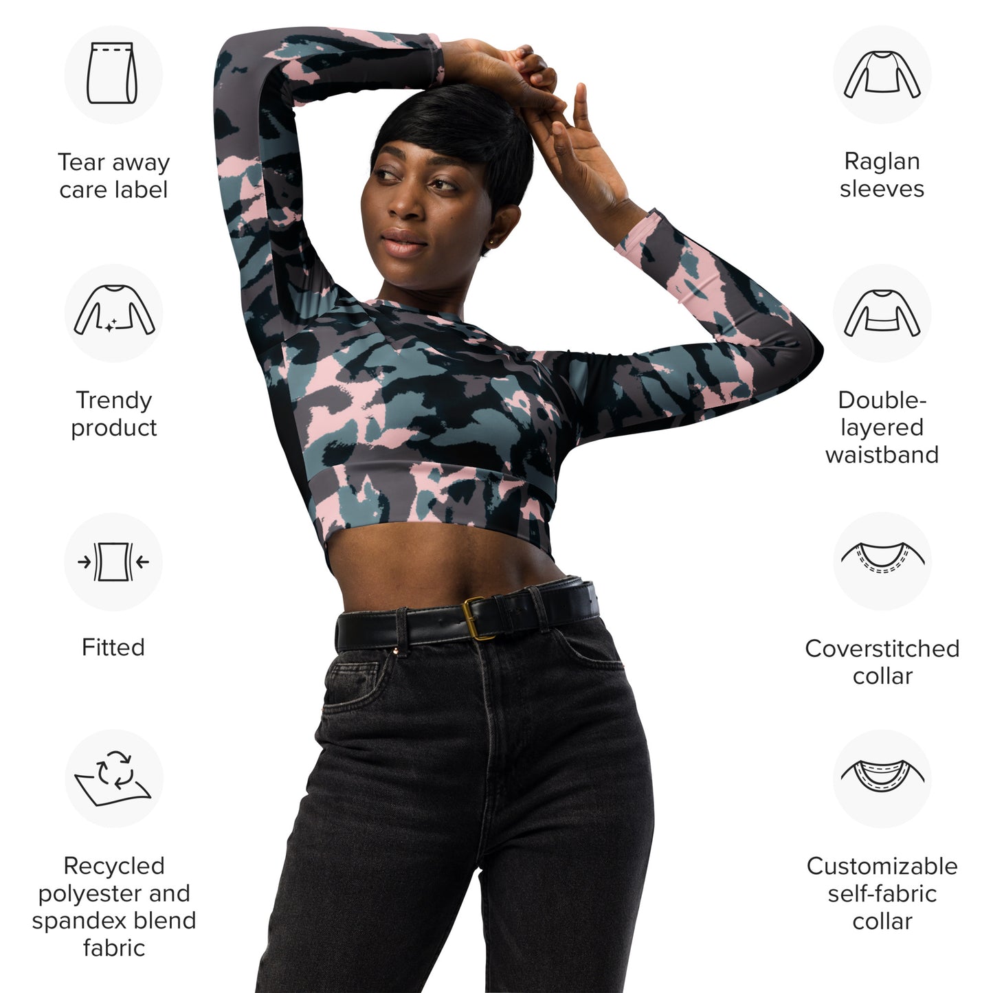 Recycled long-sleeve crop top Up To 6XL Unisex Adult Activewear