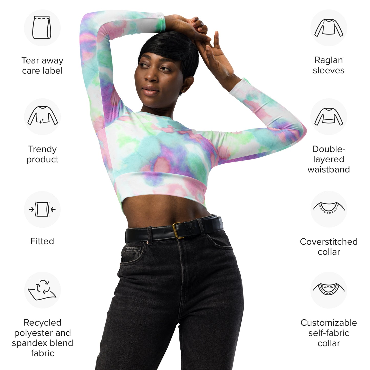 Recycled long-sleeve crop top Up To 6XL Unisex Adult Activewear