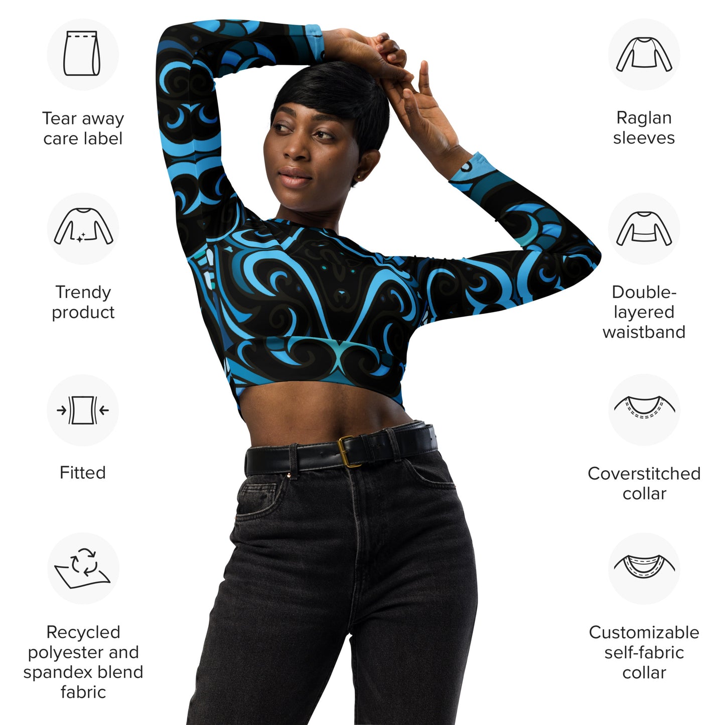 Recycled long-sleeve crop top Adult/Teen Activewear
