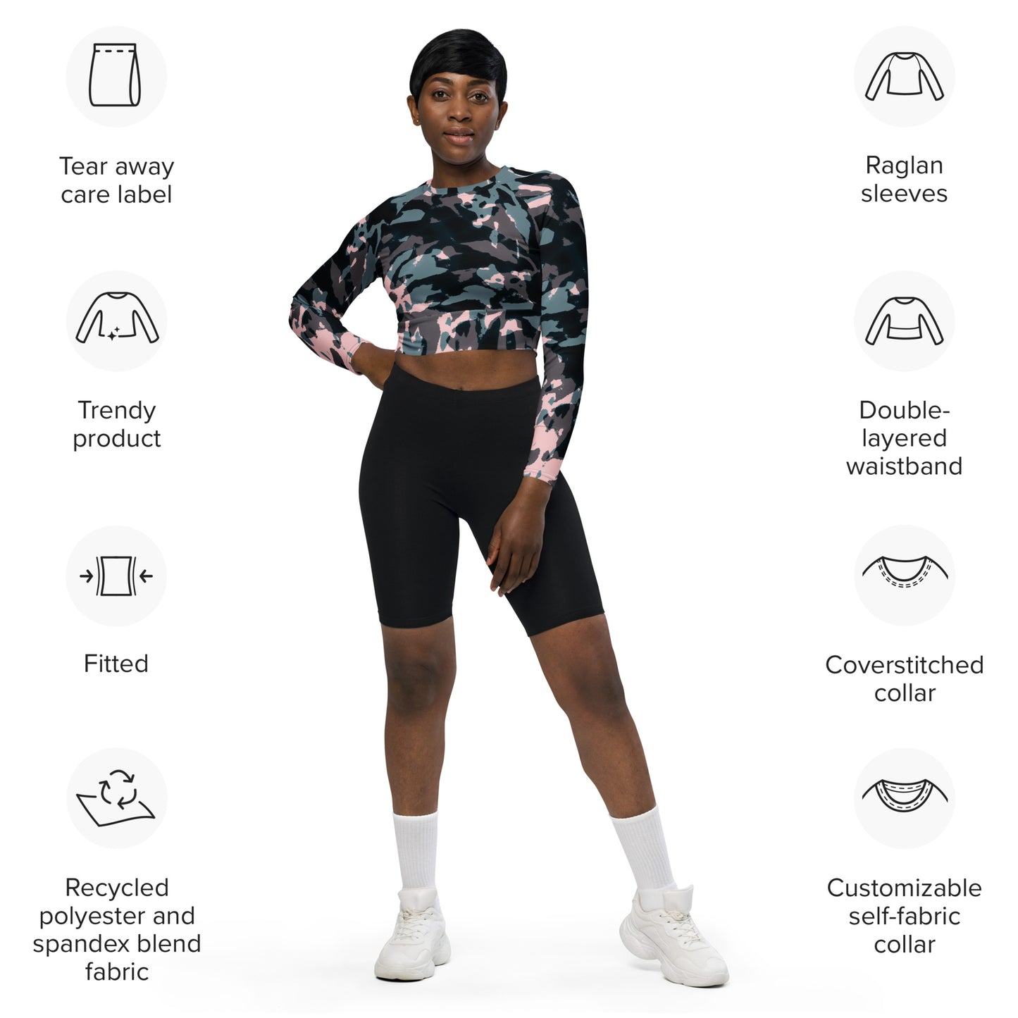 Recycled long-sleeve crop top Up To 6XL Unisex Adult Activewear