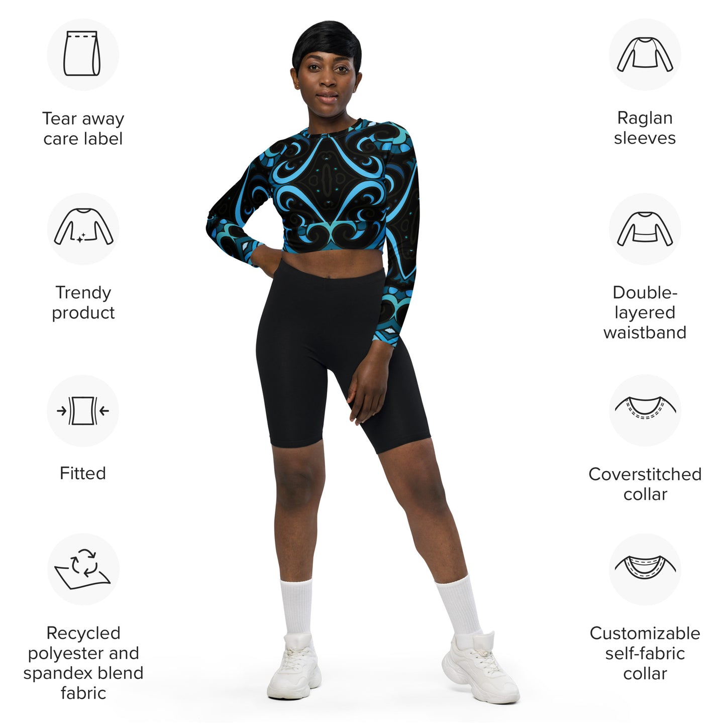 Recycled long-sleeve crop top Adult/Teen Activewear