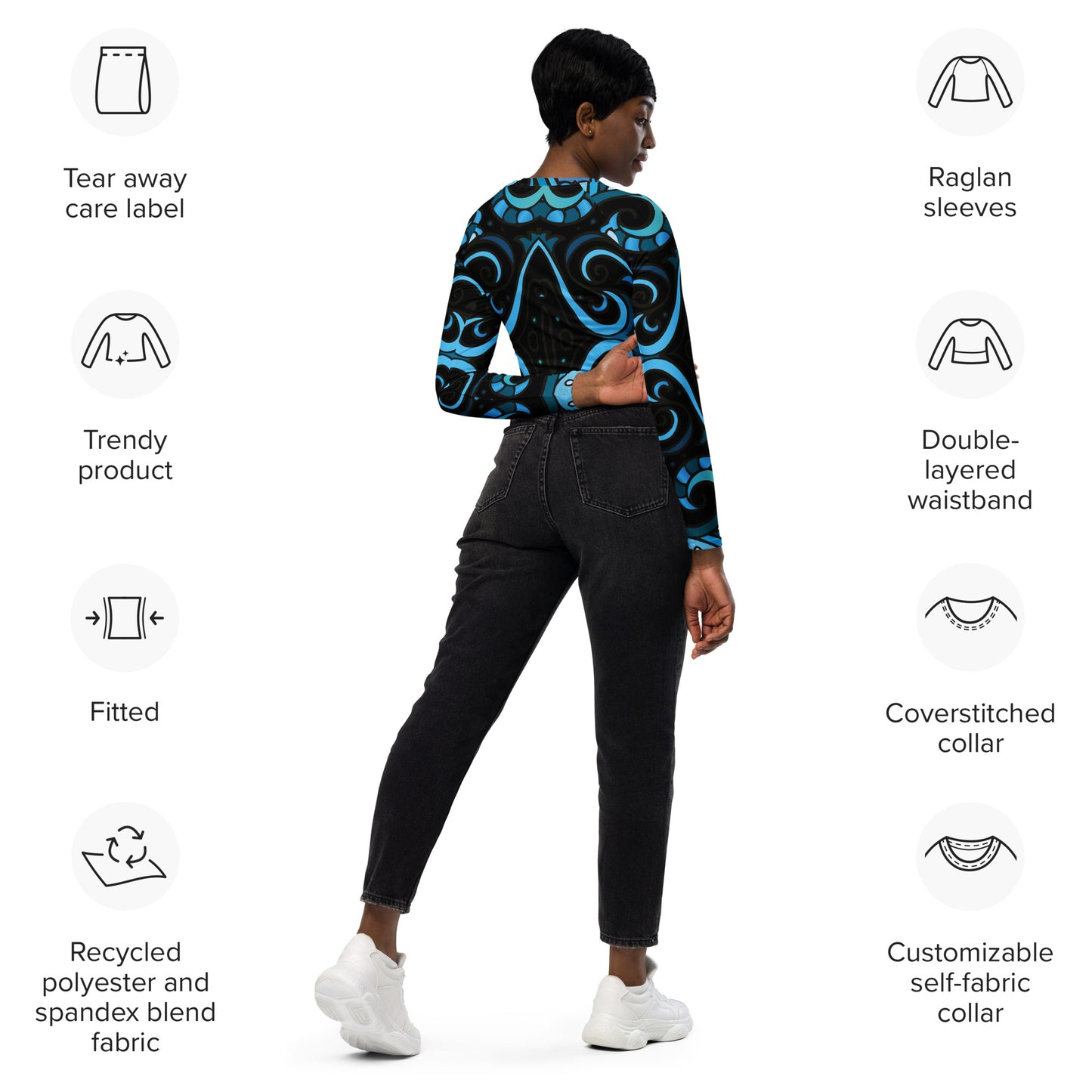 Recycled long-sleeve crop top Adult/Teen Activewear