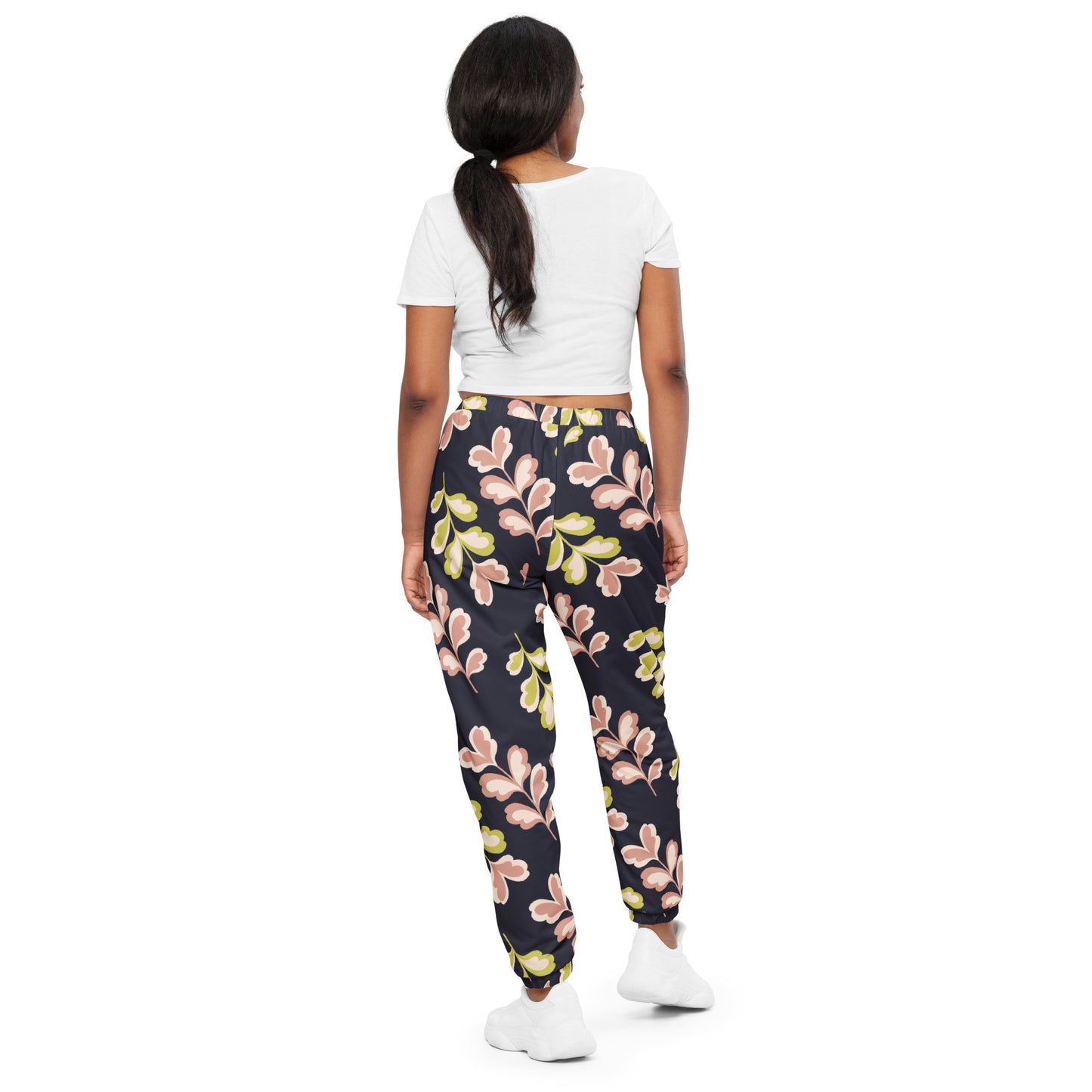 Unisex track pants Adult Activewear Navy Blue pink and Yellow Green Print