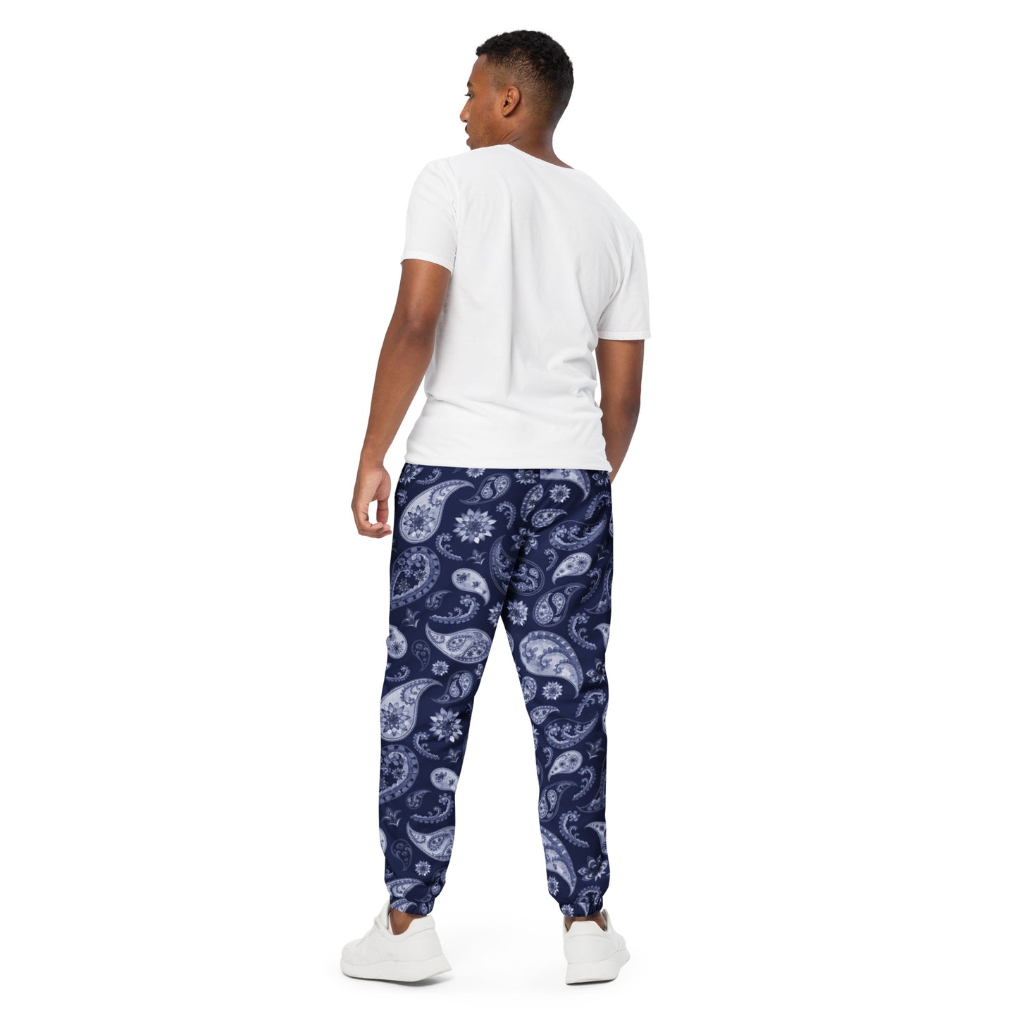 Unisex track pants Adult Activewear Navy Blue and Light Blue Paisley Design
