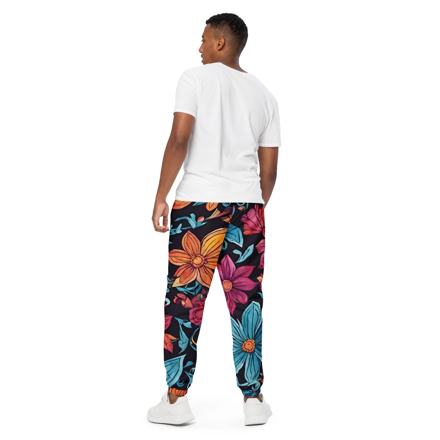 Unisex track pants Adult Activewear Hot Pink Teal-Blue Teal Yellow Flower Pattern