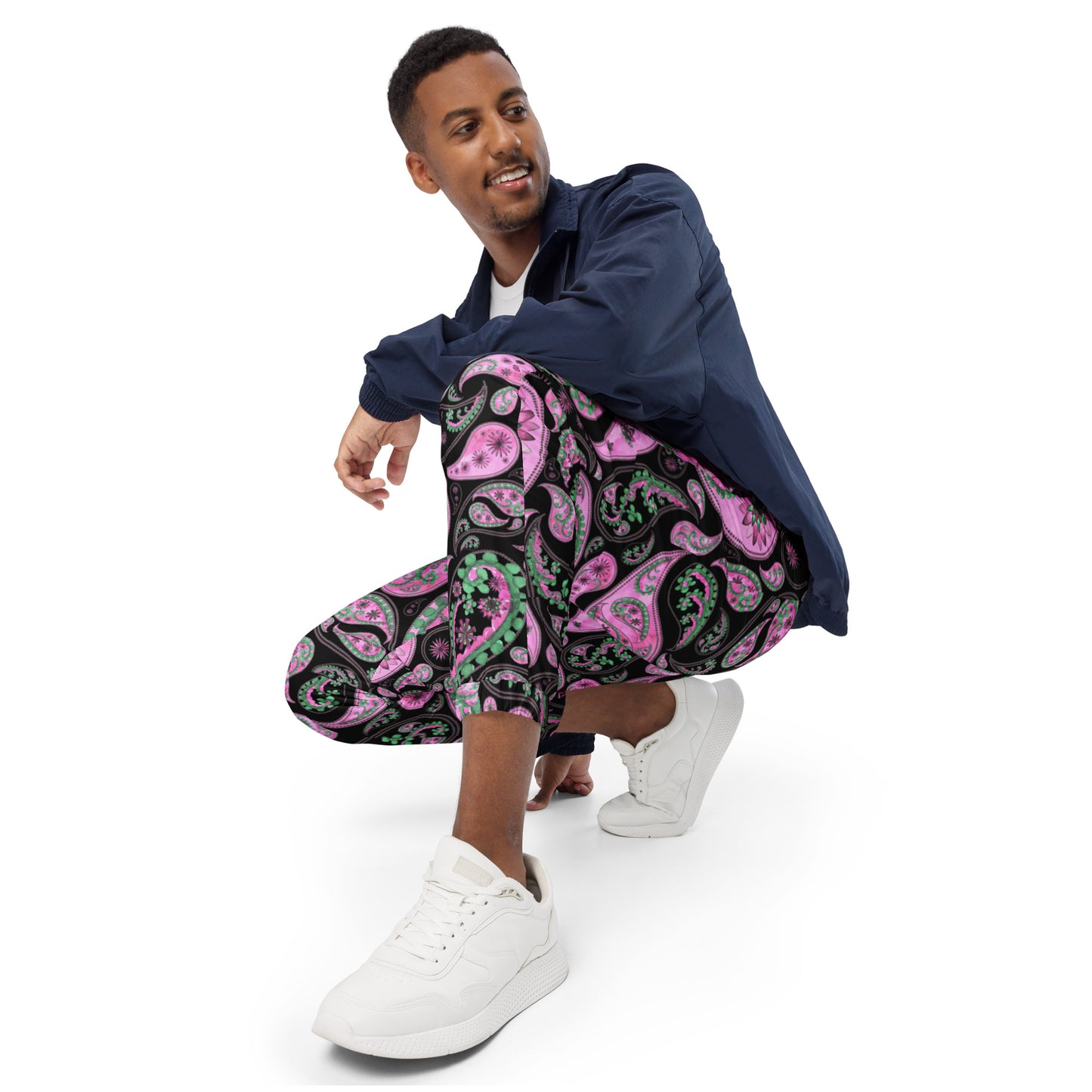 Unisex track pants Activewear Adult Pink Green Paisley Design