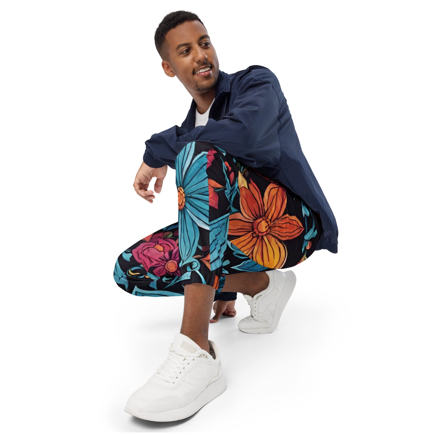 Unisex track pants Adult Activewear Hot Pink Teal-Blue Teal Yellow Flower Pattern