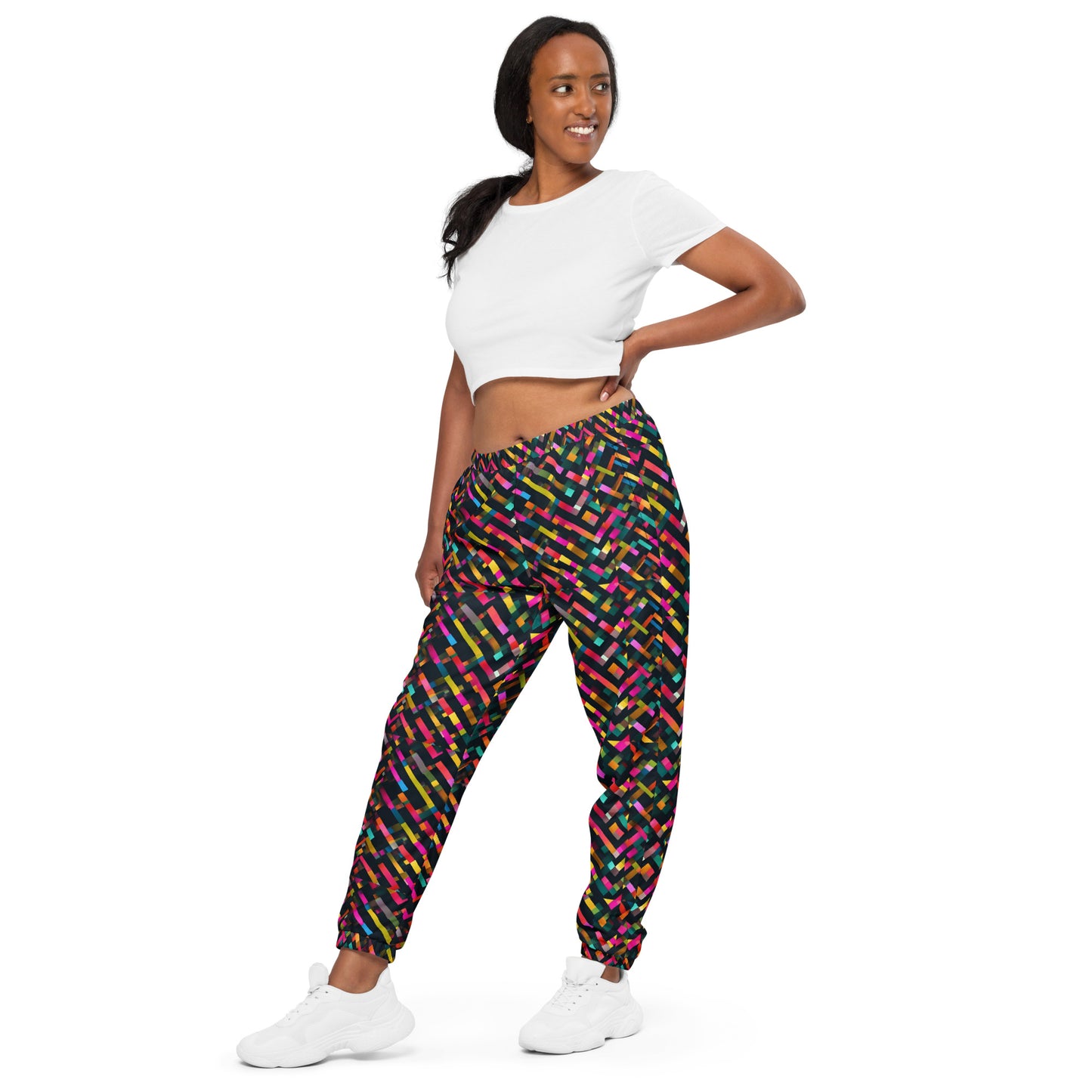 Unisex track pants Adult Activewear Hot Pink Blue Yellow Design Pattern