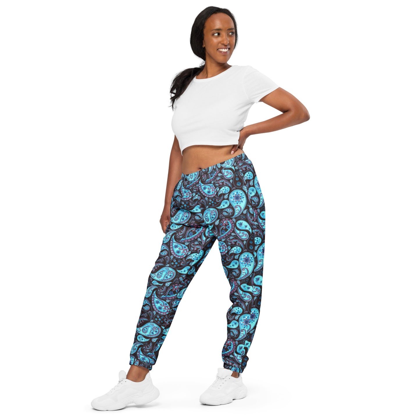 Unisex track pants Adult Activewear Teal-Blue Light Blue Paisley Design Pattern