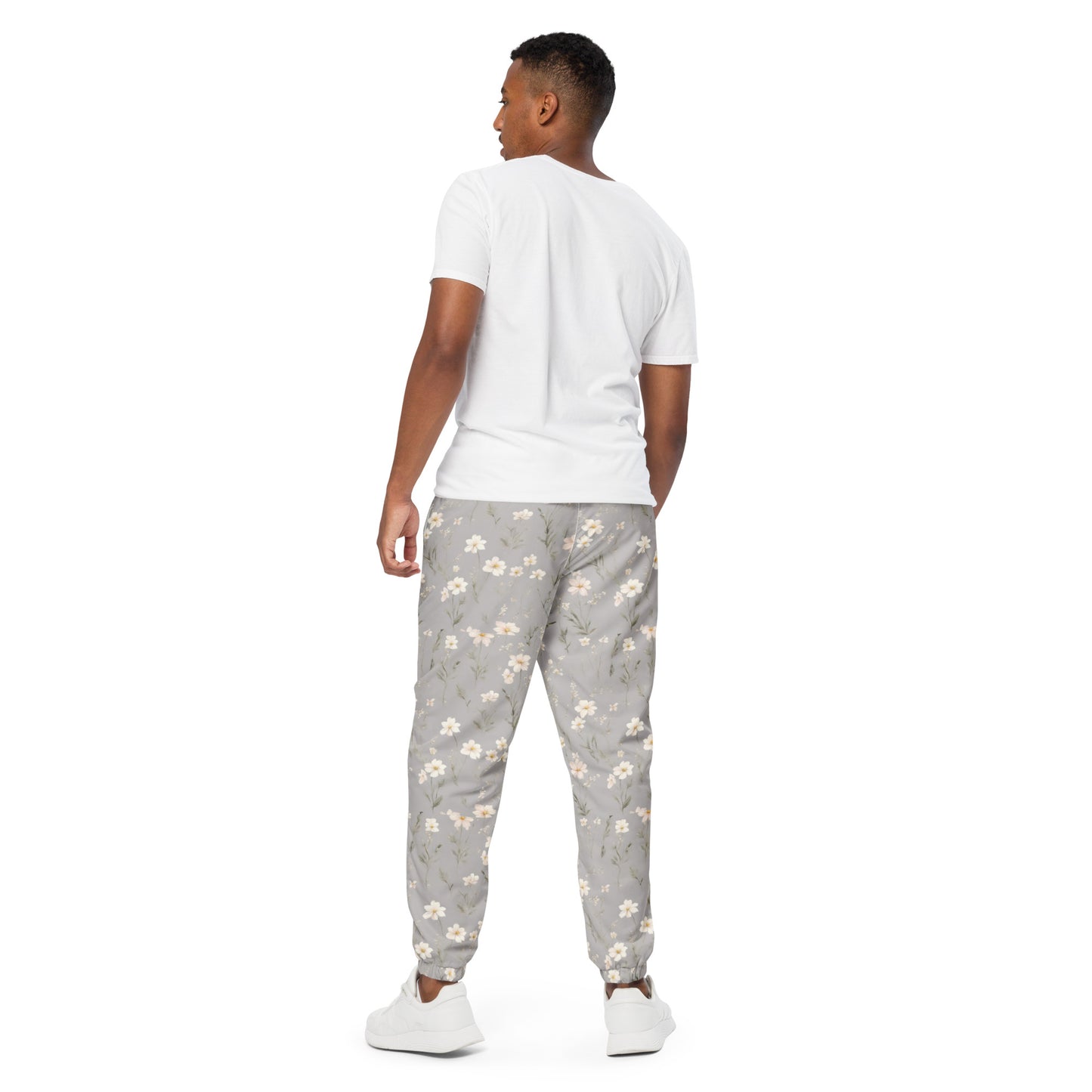 Unisex track pants Activewear Adult Tan and White flower pattern