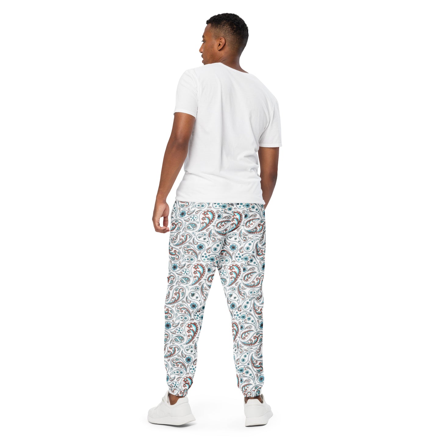 Unisex track pants Adult Activewear White Tan Paisley Design Pattern