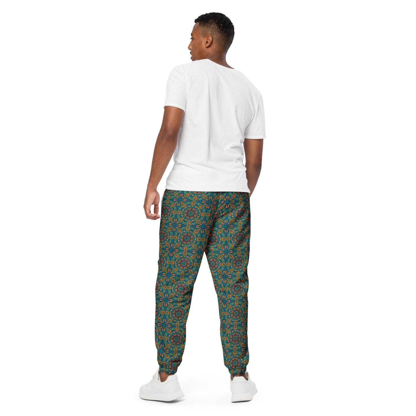 Unisex track pants Adult Activewear Dark Teal Blue and Green Dark Yellow Design
