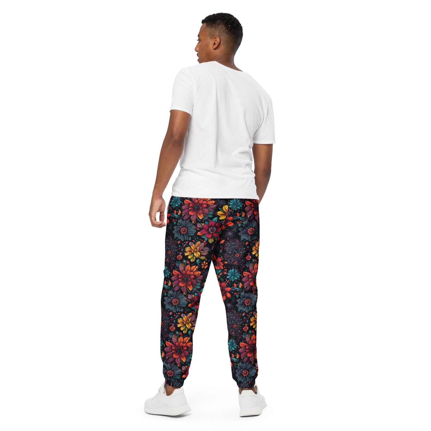 Unisex track pants Adult Activewear Blue Hot Pink Teal Green Flower Pattern